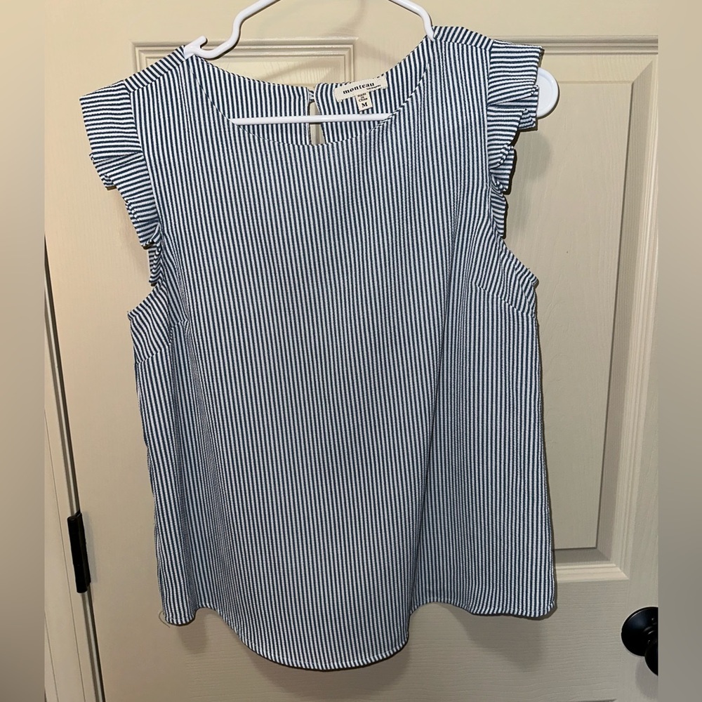 Striped pleated ruffle sleeve top